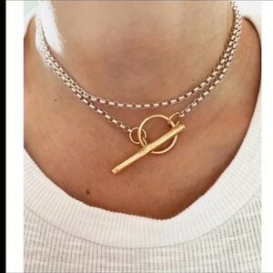 Silver & Gold Chunky Layered Toggle Necklace